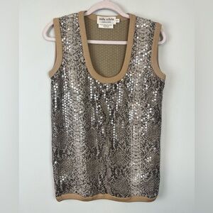 Vintage Mila Schon Italy Animal Print Sequin Sleeveless Top Size 42/8 Mob Wife